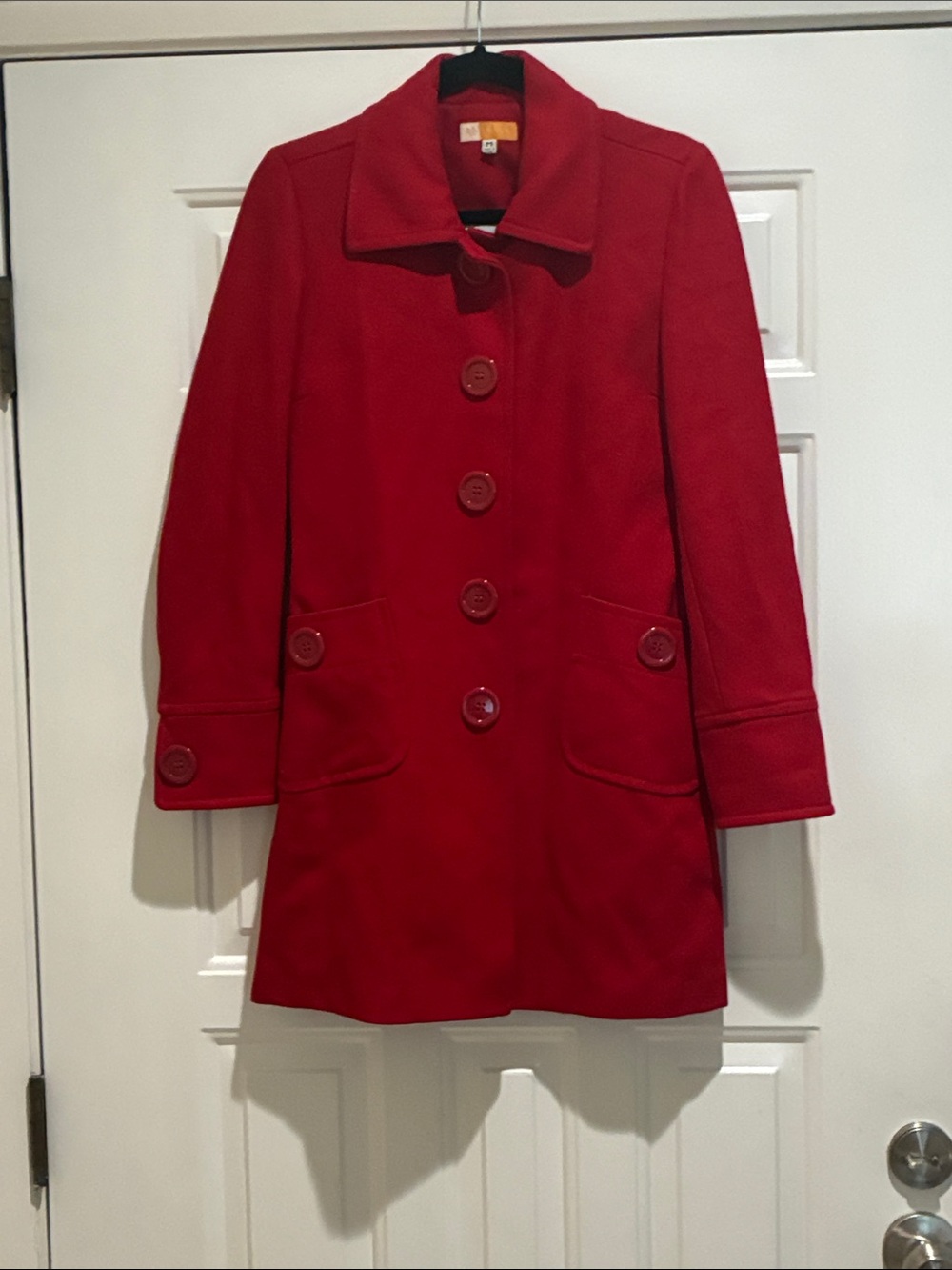 Tulle Women's Red wool blend Pea Coat with Button  Detail